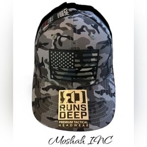 Runs Deep Premium Tactical American Flag Snapback Mesh Cap Grey Camo - NEW
